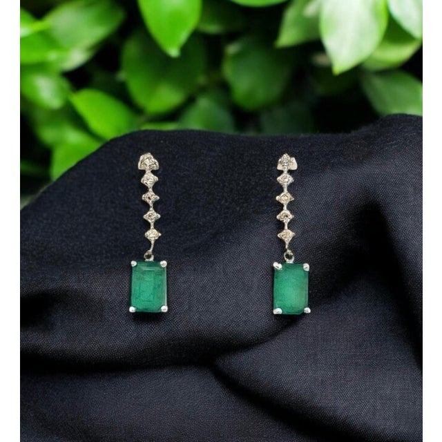 Natural Finely Faceted Quality Emerald and Diamond Dangle Drop Earrings set in 14k White Gold with 3 TCW Certified $5,950...