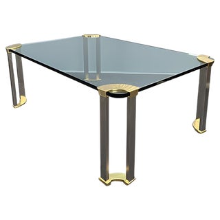 Large Coffee Table with Glass Plate and Brass Legs by Peter Ghyczy, 1970s For Sale