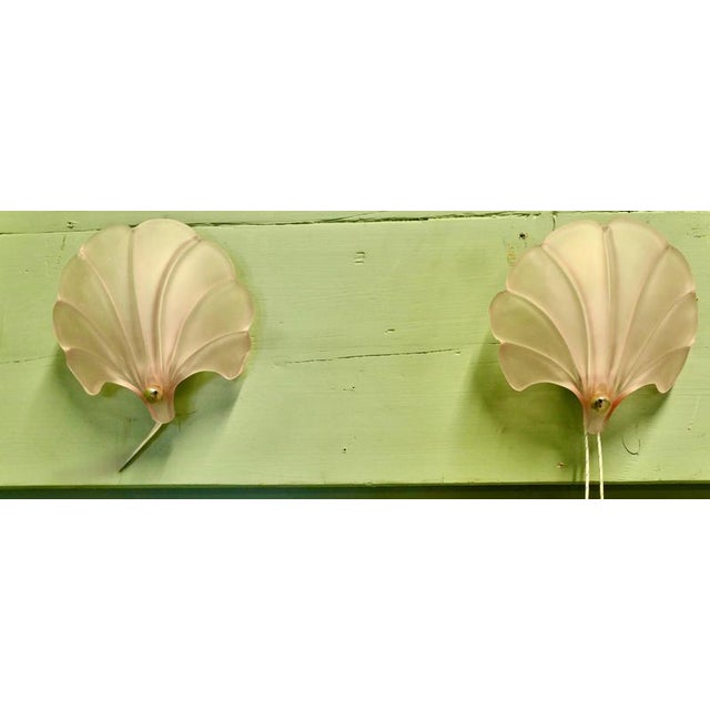 Glass Art Deco French Pink Glass Shell Wall Lights, 1980, Set of 2 For Sale - Image 7 of 8