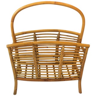 Wicker Rattan Bamboo Magazine Rack or Holder, Circa 1970s For Sale