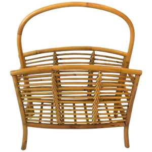 Wicker Rattan Bamboo Magazine Rack or Holder, Circa 1970s
