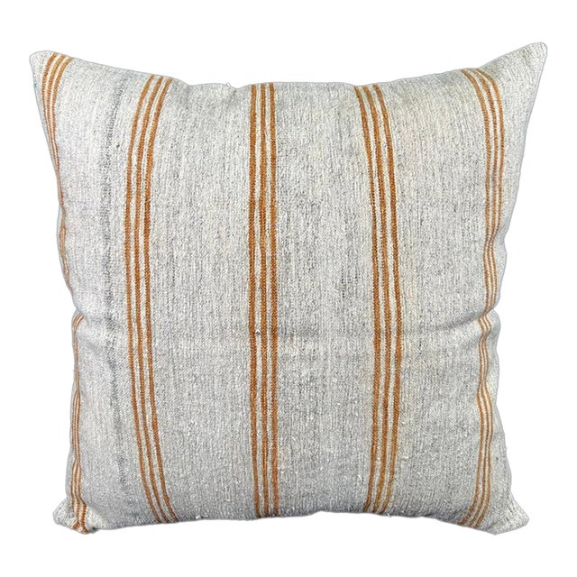 Turkish Hemp Pillow Cushion Natural Beige Rust Pillow Cushion Cover 24x24 For Sale