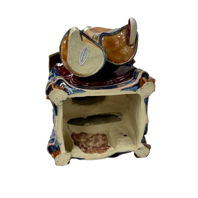 Ceramic Chinese Porcelain Qing Style Dressing Holding Cat Lady Figure For Sale - Image 7 of 7