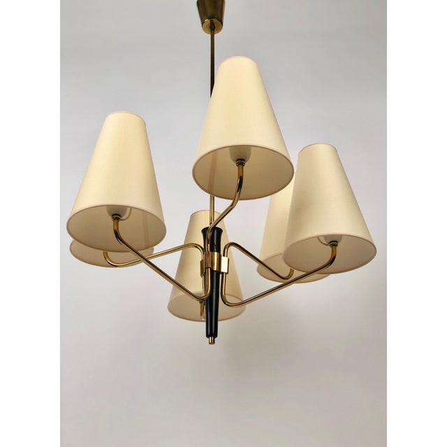 1960s Mid-Century Austrian Pendant Lamp in Brass with Silk Shades from Rupert Nikoll, 1965 For Sale - Image 5 of 15