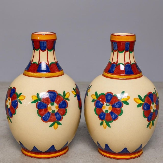 Cream Art Deco Vases by Henri Delcourt for Desvres, 1930s, Set of 2 For Sale - Image 8 of 8