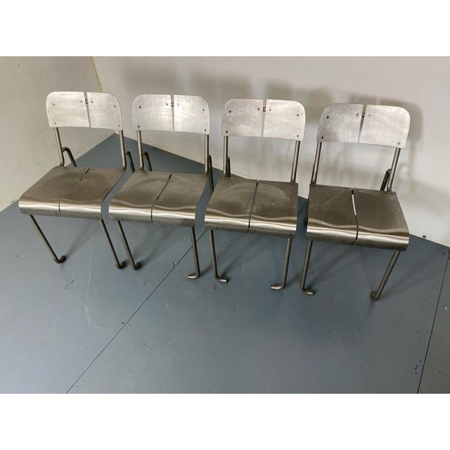 Modernist Architectural Stainless Steel Dining Chairs, 1980s, Set of 4 For Sale - Image 12 of 14