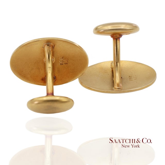 Gold Vintage 14k 585 Solid Yellow Gold Old Cut Natural Diamond Cufflinks, A Pair For Sale - Image 8 of 12