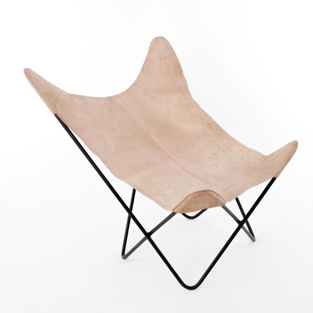 Cream Leather Butterly Chair attributed to Carl Auböck, 1960s For Sale - Image 8 of 18