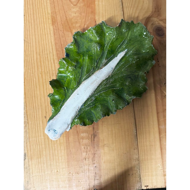 Traditional Ceramic Pair Cabbage Leaf Dishes by Studio Bongard For Sale - Image 3 of 9