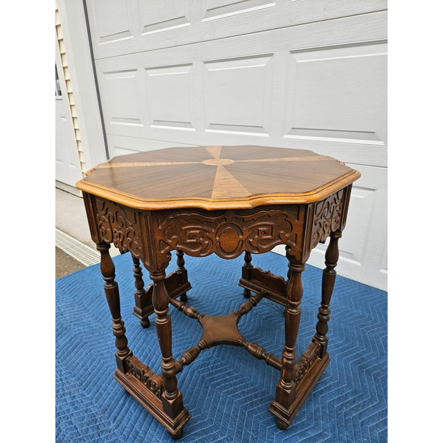 Jacobean Victorian Starburst Pattern Parlor or Side Table For Sale - Image 10 of 15