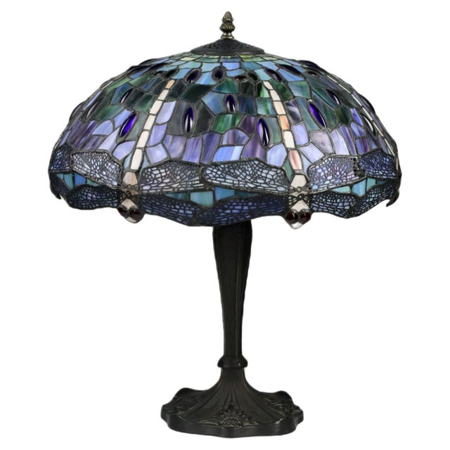20th Century Tiffany Style Stained Glass Lamp For Sale