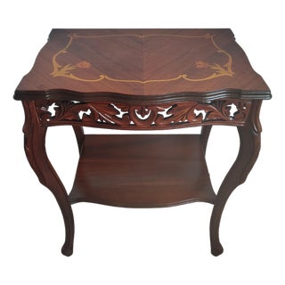 Antique French Louis XV Style Inlaid Marquetry and Carved Walnut Accent Table For Sale