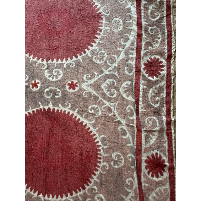 1960s 1970s Large Red Suzani Wall Hanging Bedspread 7'7'' X 11' For Sale - Image 5 of 9