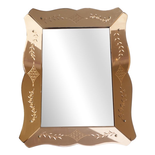 Vintage Pink Venetian Rectangular Mirror, 1950s For Sale