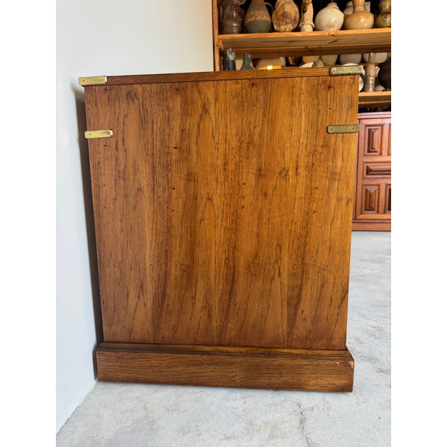 1970’s Hollywood Regency Military Campaign Style Executive Desk With Brass Hardware For Sale - Image 12 of 12