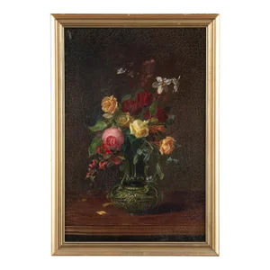 Original Oil on Canvas Still Life Painting of Flowers by Sophus Petersen Dated 1885