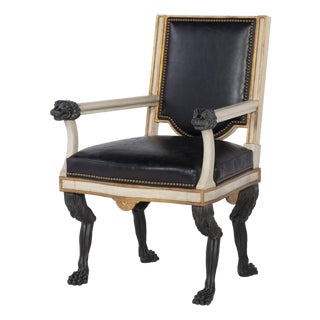 Tara Shaw for Century Furniture Robert Arm Chair - Black Leather For Sale