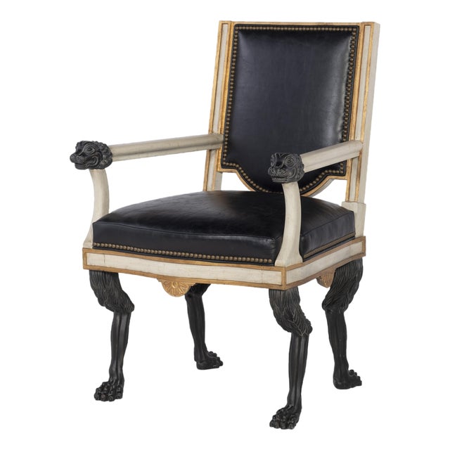 Tara Shaw for Century Furniture Robert Arm Chair - Black Leather For Sale