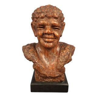 Binda, Sculpture Bust of Laughing Man, 20th Century, Red Marble For Sale