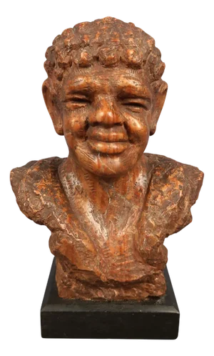 Binda, Sculpture Bust of Laughing Man, 20th Century, Red Marble