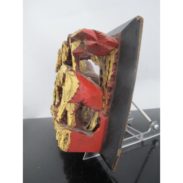 Gold Chinese Qing Gilt Carved Wood Foo Dogs in Grove of Trees 3d Wall Art Panel For Sale - Image 8 of 9