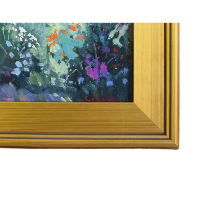 Blue Silvio Silvestri, Portugal Cottage Home Landscape Painting Including the Antiqued Gold Frame For Sale - Image 8 of 12