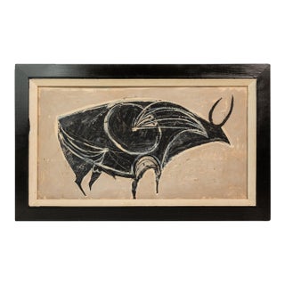 Mid-Century Modern Abstract Framed Textured Oil on Canvas Painting Depicting a Bull, Usa, C. 1970s For Sale