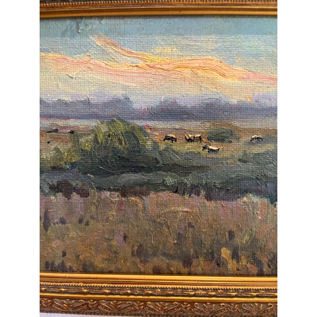 Signed European Impressionist Pastoral Oil Painting With Cows, Framed For Sale - Image 10 of 10