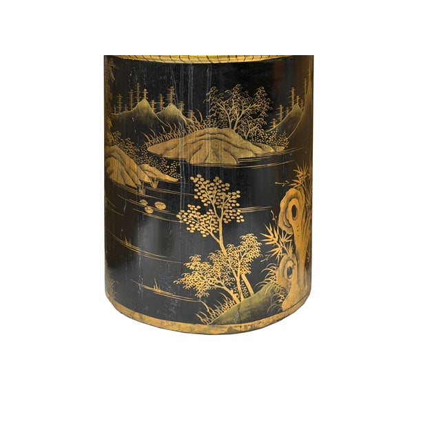 Black Vintage Chinese Export Black Lacquer Canister Urn Display Art Ws4954 For Sale - Image 8 of 13