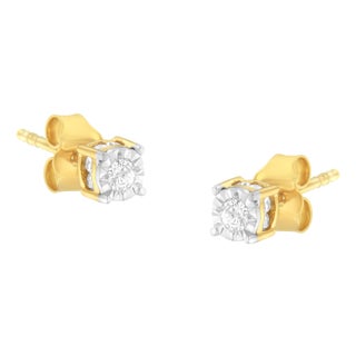 Yellow Plated Sterling Silver Diamond Stud Earring (1/4 cttw, I-J Color, I2-I3 Clarity) For Sale
