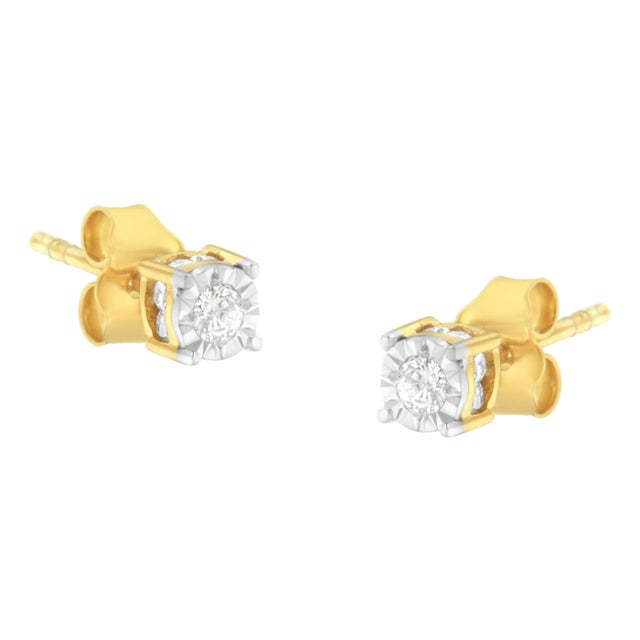 Yellow Plated Sterling Silver Diamond Stud Earring (1/4 cttw, I-J Color, I2-I3 Clarity) For Sale