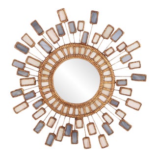 Blue and Cream Glass and Resin Convex Mirror, in the Manner of Line Vautrin. Contemporary. For Sale