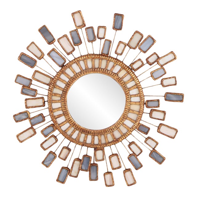 Blue and Cream Glass and Resin Convex Mirror, in the Manner of Line Vautrin. Contemporary. For Sale