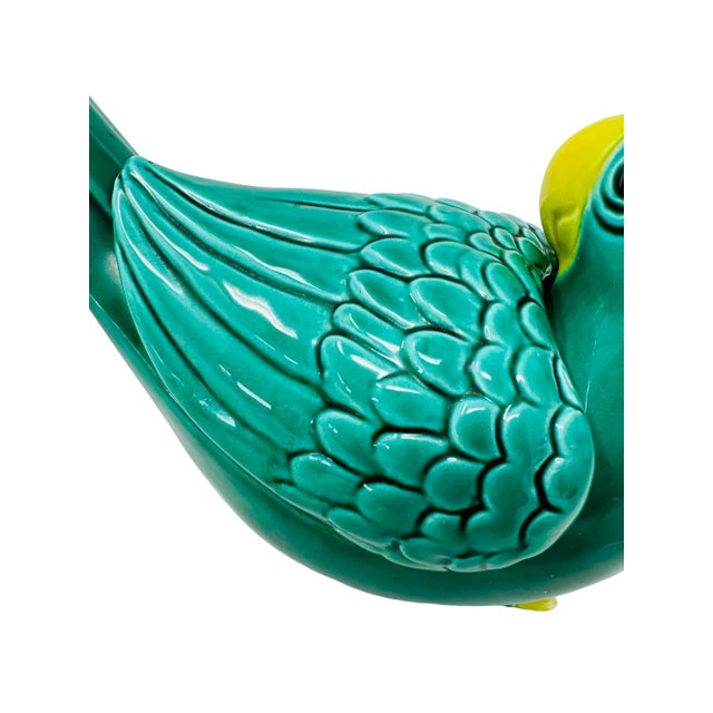 Ceramic Vintage Fitz and Floyd Green Parrot Catchall With Lid Made in Japan For Sale - Image 7 of 11