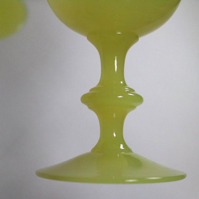 1930s 1930s Rare French Yellow Opaline Water Goblets Attributed to Portieux Vallerysthal - Set of 2 For Sale - Image 5 of 12
