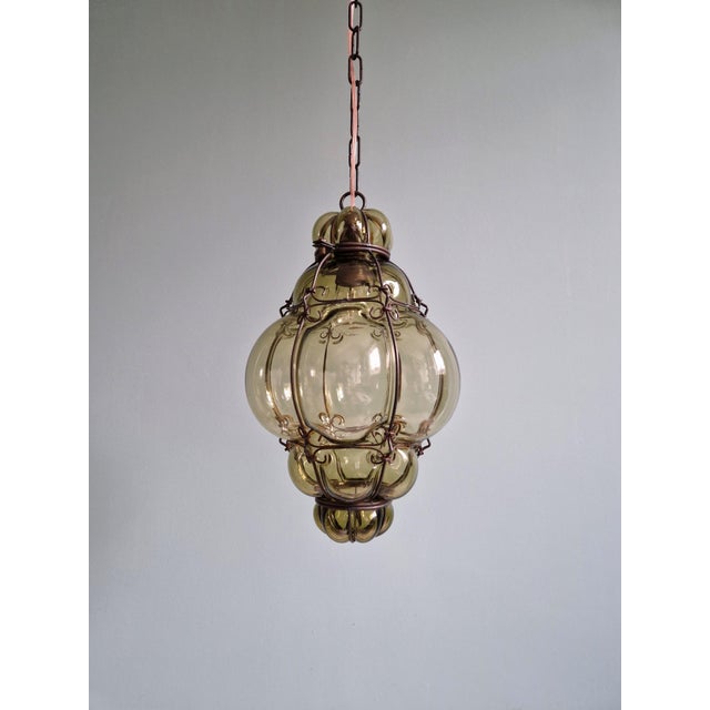 Venetian Pendant Light in Blown Glass and Forged Metal, Mid-20th Century For Sale - Image 13 of 15