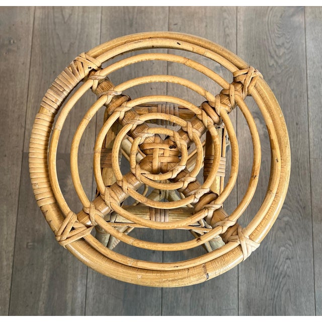 Set of 4 rattan stools. French. Circa 1970 For Sale - Image 9 of 12