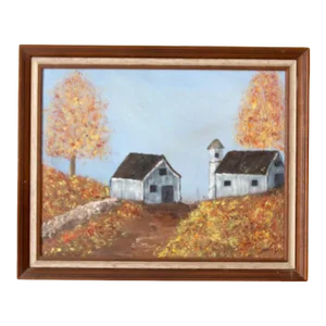 Farmhouse Oil Painting on Canvas Circa 1975