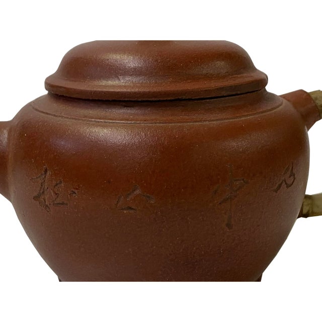 Chinese Zisha Clay Brown Jade Stone Handle Teapot Display Art For Sale - Image 10 of 11