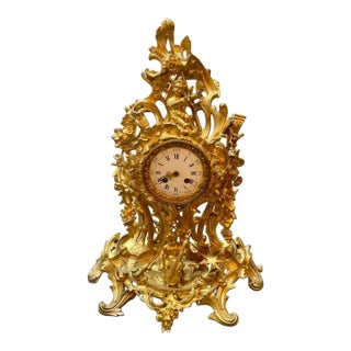 19th C. French Louis XV Bronze Dore’ Mantle Clock For Sale