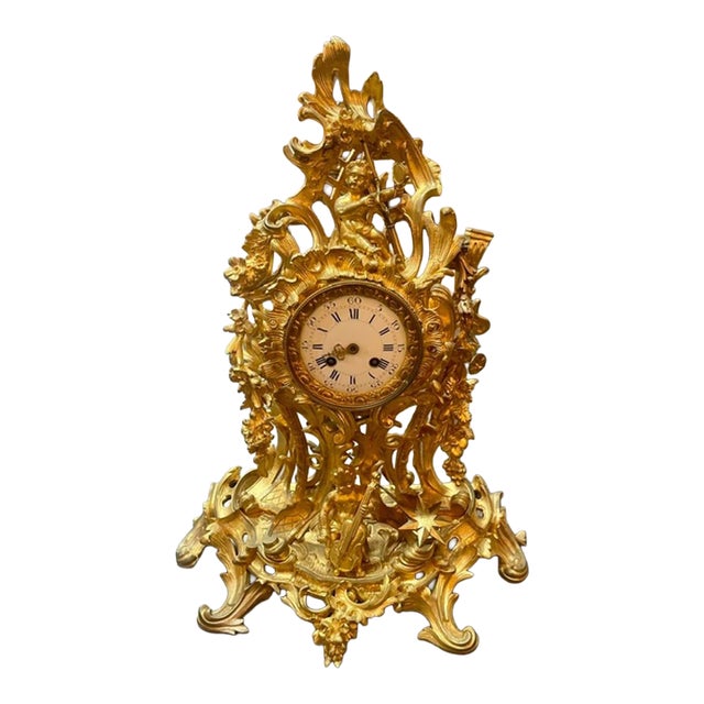 19th C. French Louis XV Bronze Dore’ Mantle Clock For Sale