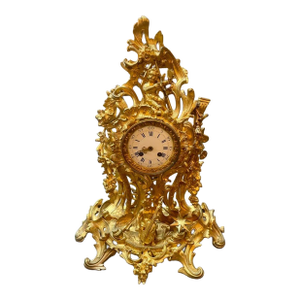 19th C. French Louis XV Bronze Dore’ Mantle Clock