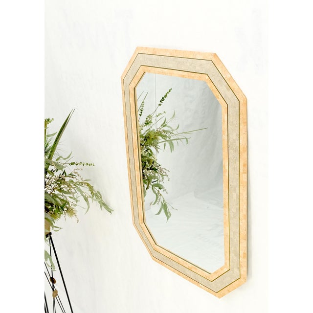 Mid-Century Modern Tessellated frame octagonal rectangle shape brass inlay wall mirror mint!