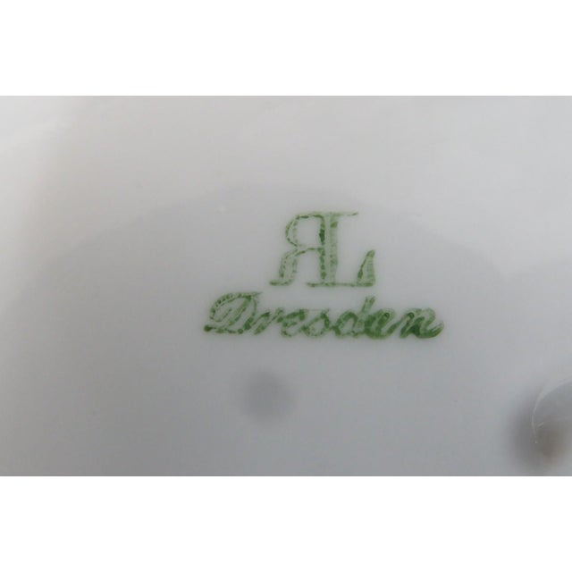 Mid 20th Century Dresden Porcelain Serving Bowl Scalloped Rim Hand Painted Floral Details For Sale - Image 9 of 16