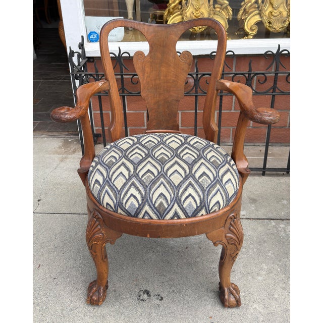 Antique George I Swan Handle Mahogany Arm Chair.