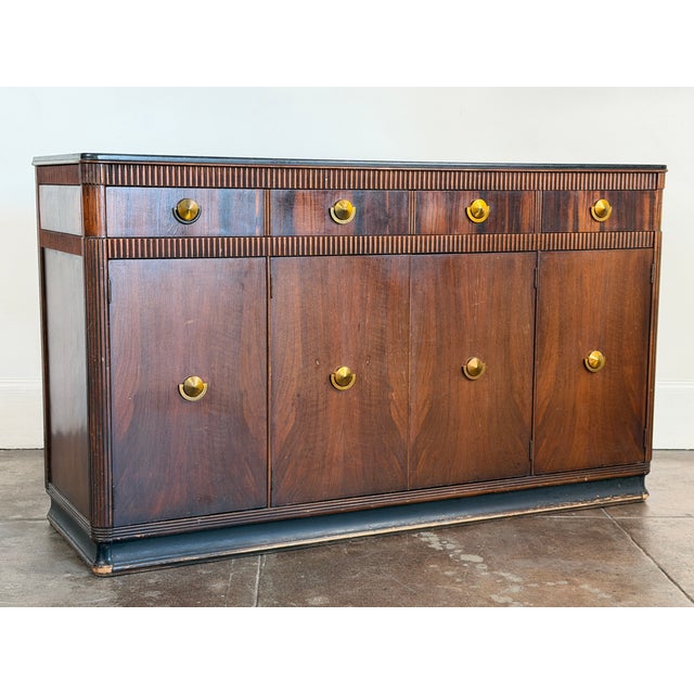 Wood Vintage 1940's Art Deco Walnut and Brass Credenza For Sale - Image 7 of 18