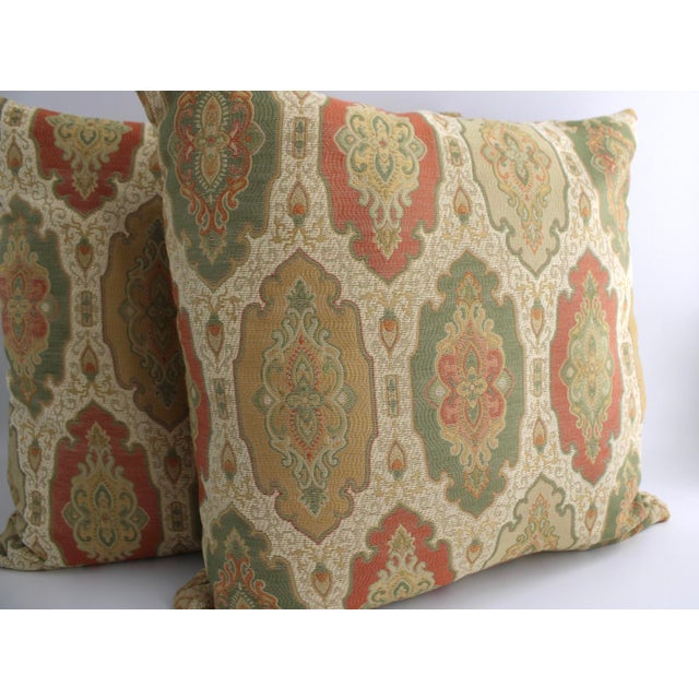 Pair of Designer Throw Pillows, Duralee Antoinette Fabric, Feather/Down Fill 19" For Sale - Image 4 of 4