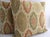 Pair of Designer Throw Pillows, Duralee Antoinette Fabric, Feather/Down Fill 19" For Sale - Image 4 of 4