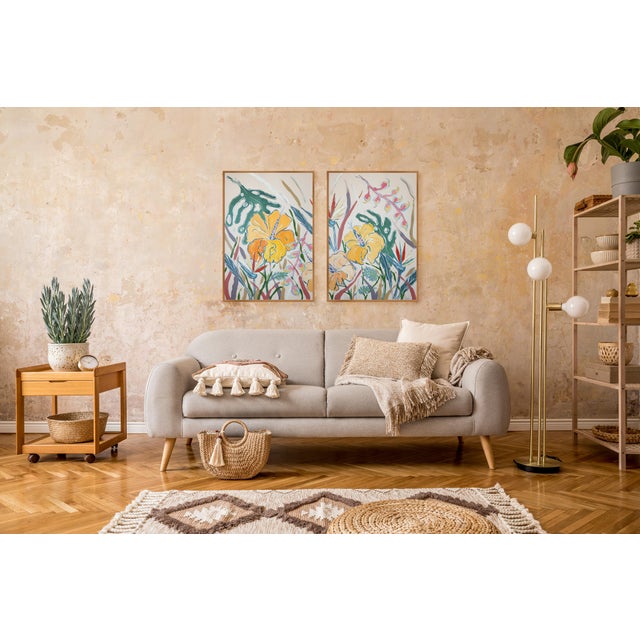 2026, Illustration Style Diptych of Tropical Hibiscus Garden, Botanical Painting on Paper by Romina Milano For Sale - Image 10 of 10