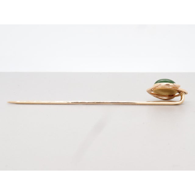 Signed Krementz 14k Gold & Nephrite Jade Cabochon Art Deco Stickpin For Sale - Image 13 of 13